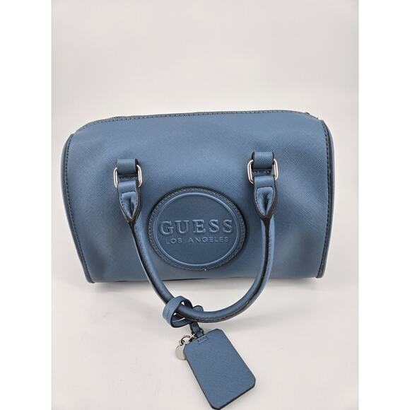 Guess Barrel Logo Patch Faux Leather Blue Denim Color Handbag - Picture 6 of 15